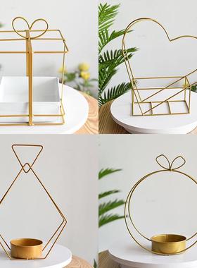 金色铁艺爱心花篮花艺圆形心形金属花架鲜花假花干花手提插花篮子