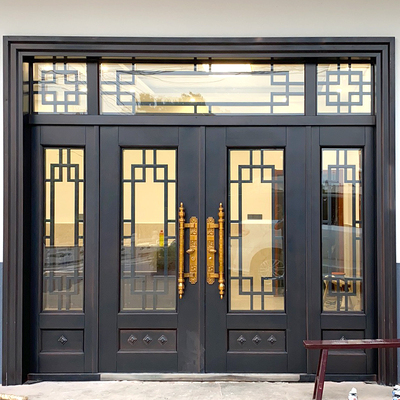 锌合金别墅大门双开门定制玻璃门入户门对开门四开铜门农村进户门