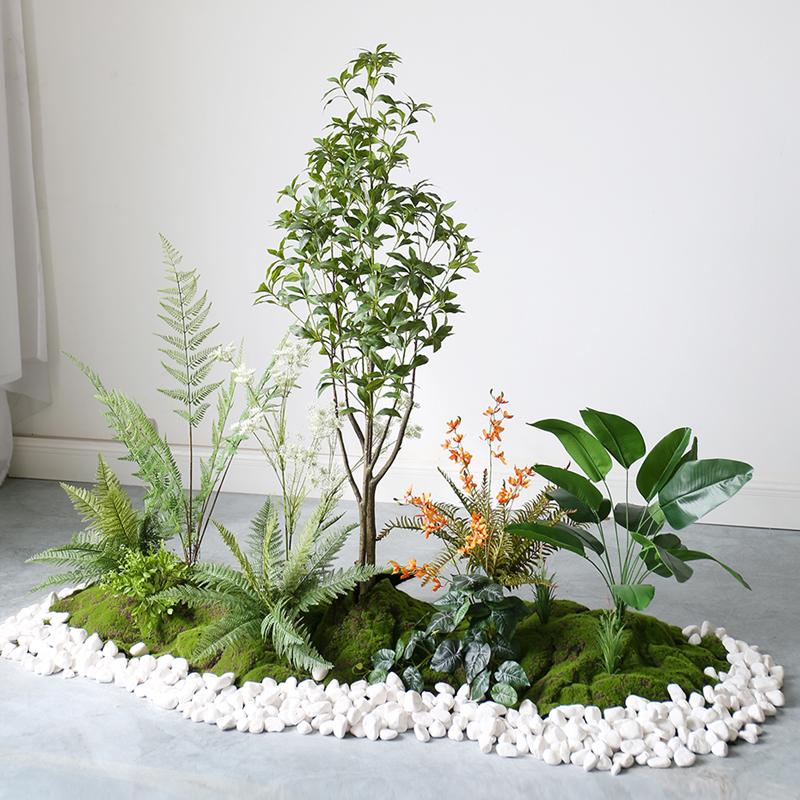 仿真绿植造景假植物盆载组合室内客厅背景墙田园玄关落地摆件装饰