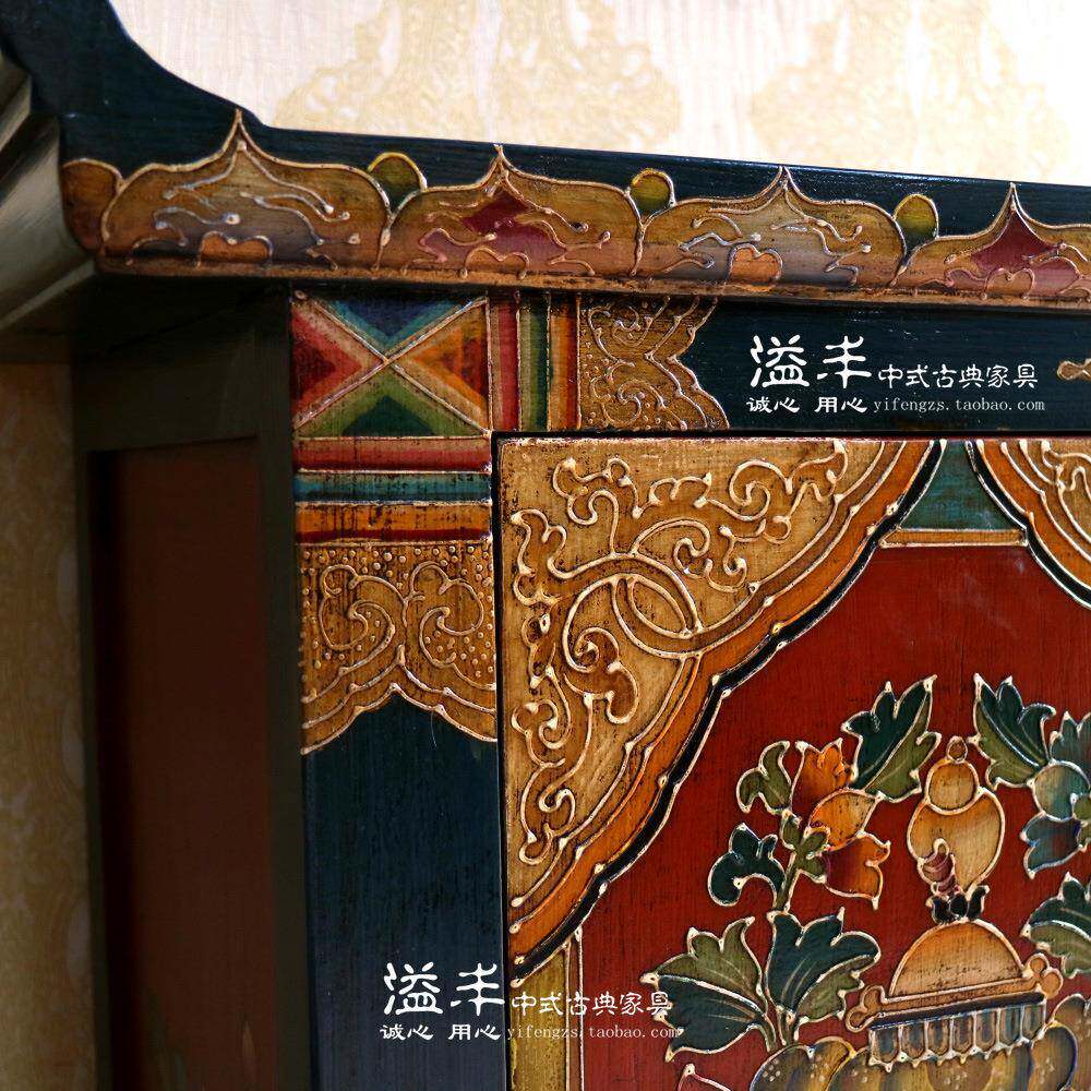 清仿古典手绘藏式关柜明台餐中边柜579式做旧储物样板间玄翘头装