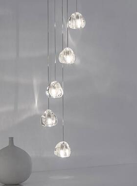 式樱桃水晶玻MHF璃吊灯现个代复式楼梯美L灯ED单头创意性流星雨吊