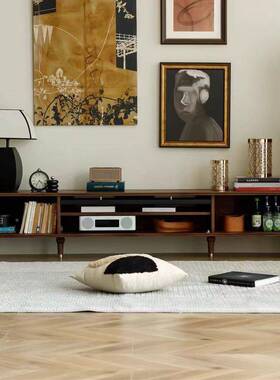 法复古北美式黑胡桃电视柜黑色美式小户型客SVL厅储物柜家中木古