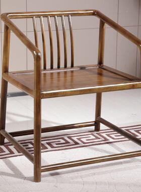 J实木中式圈椅榆BRY木围椅餐椅靠椅子凳子家用办茶桌配^背椅公太