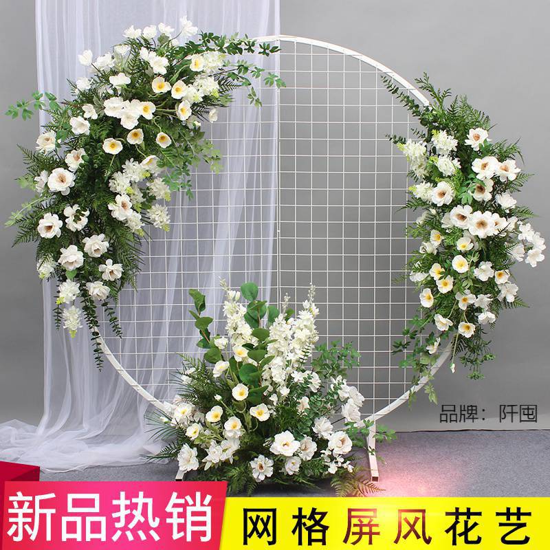 婚庆屏风花艺香槟系红色系地排花舞台背景仿真绢花成品拱门花道具