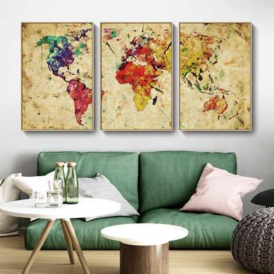 美式装饰画三联抽象裂纹色民T20528酒块店公寓客厅宿壁画帆布画