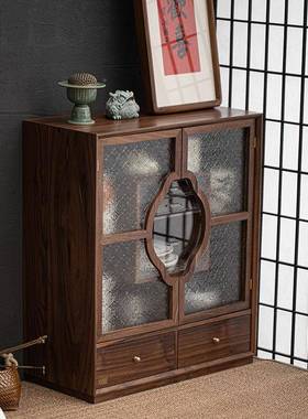 胡桃木满芳收纳柜AQ140408实木玻具璃茶柜庭展示柜茶白茶普洱饼收