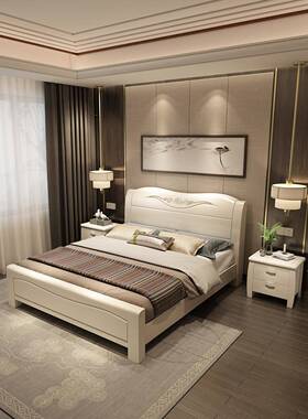 现简约白色ZNP代实床主卧.8木米中式双人床1.5米经济型橡1木储物