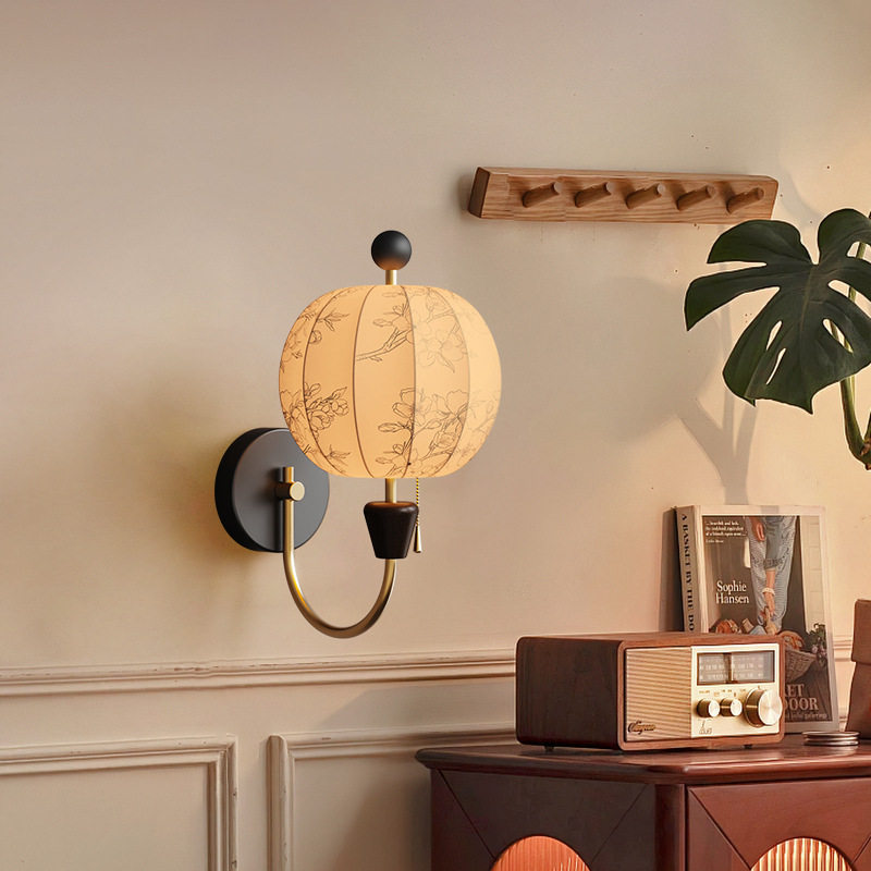 中古壁灯菊花台卧室床头全光谱落地灯柜台灯氛围布艺实木复古装饰