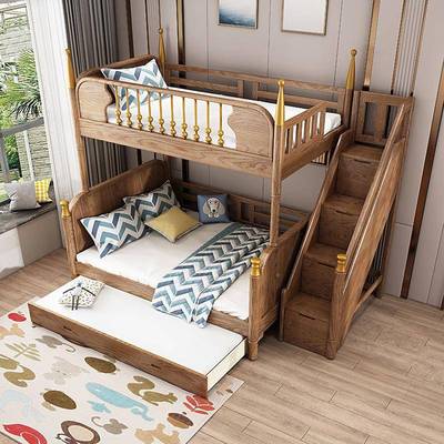 儿童错位低床多双功能儿床床层GXP床卧室床子下铺童白蜡高全实木