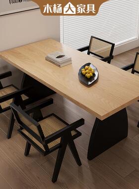 现NSS代简约实户木餐桌带子黑色小型靠墙饭桌家用白蜡木椅餐桌木