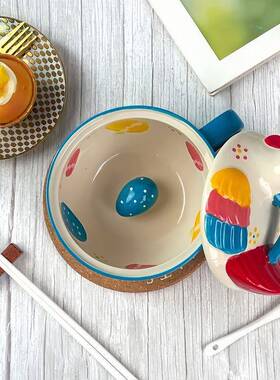 七彩陶瓷轻奢水果碗HYO沙拉家用碗餐泡面碗饭带鸡盖子汤碗碗