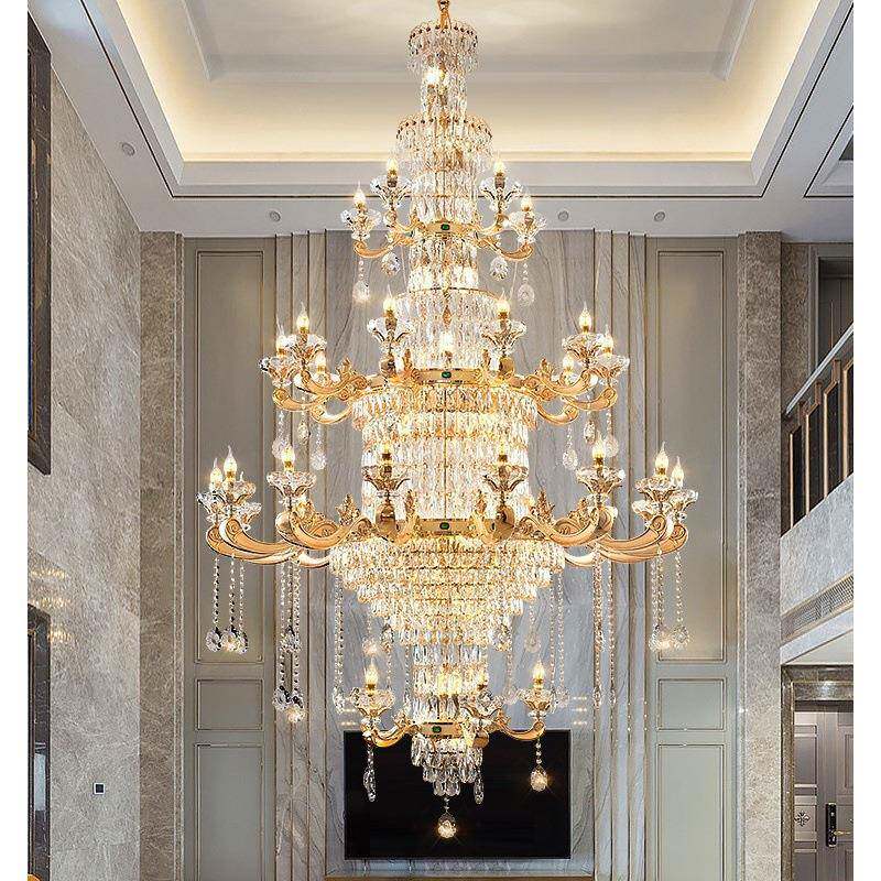 欧式挑复楼大吊灯华别墅空JJD新款客厅奢大式气酒店大堂售楼部水