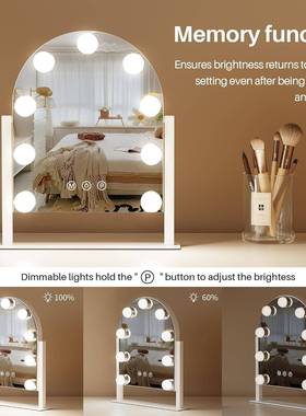 境新品欧式拱形e跨FRId化妆镜好莱坞铁艺镜带灯泡台式智l能镜子