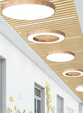 幼儿D园创意灯LE原木风格圆环吊吊614灯学校能厅过道木纹功色吸顶