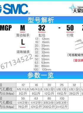 SMC三轴气缸MGM/MGL12/16/20P/25/32/40/50/6无品牌/3/080-25-5-7
