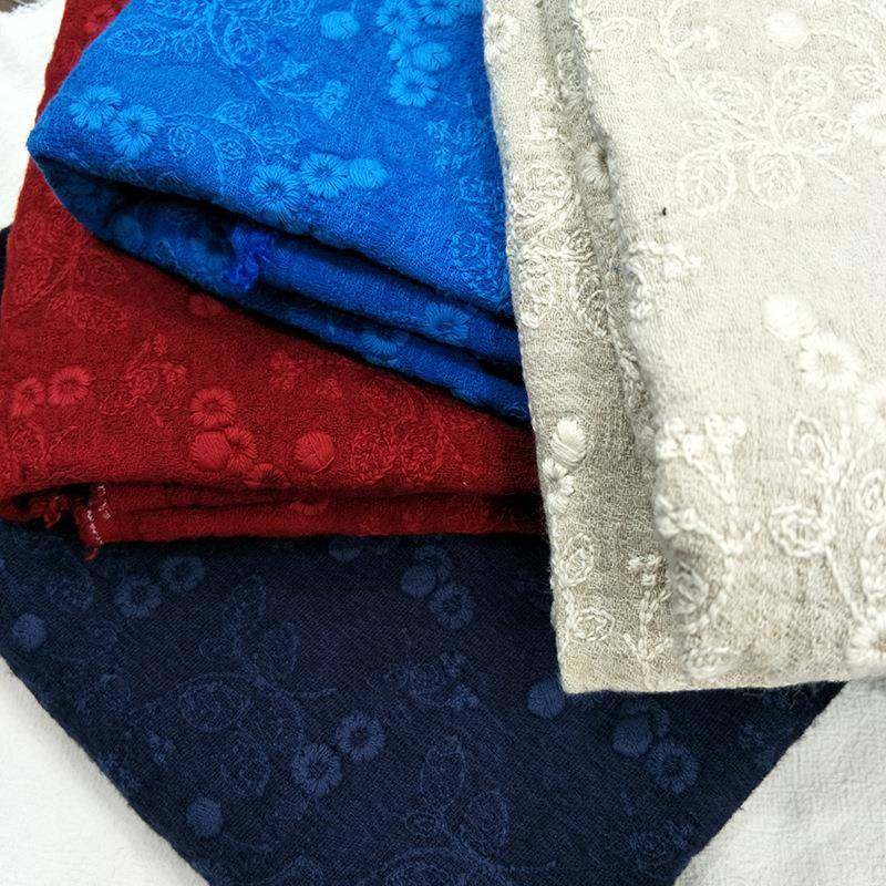 390g麻棉砂洗767袍厚款双层花绣花麻棉面料复古布子外套面提料供