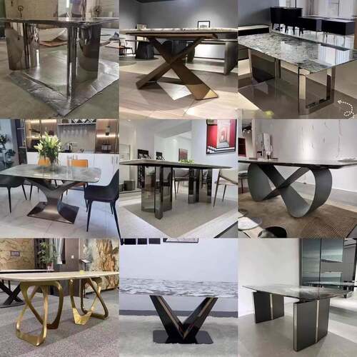 锈钢奢底石餐桌腿岩板桌脚五餐桌脚现代家不用碳素金钢餐桌座-235