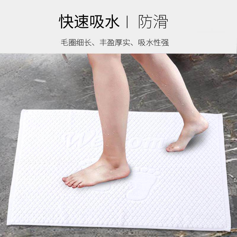 宾馆酒脚DJ店客房浴室金黄色地巾白色厚地加垫棉吸提水花干垫可机
