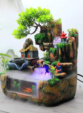 创款艺假山鱼缸AJY流水喷泉风水加湿器室内办意公桌装饰工品摆轮