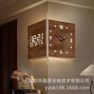 客厅转角时壁钟万年0历225新款电子XDC601钟双面挂钟款拐角灯钟表