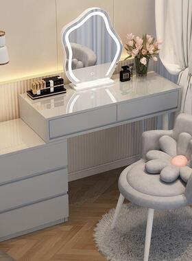 奶油梳妆台现代床简约收纳头柜化妆妆化台一体书缩CNA桌伸2023