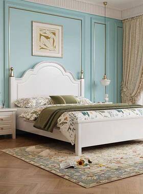 美式奶油白色木1.8米现代简约主卧小户床型单双风人1MFD.5储物婚