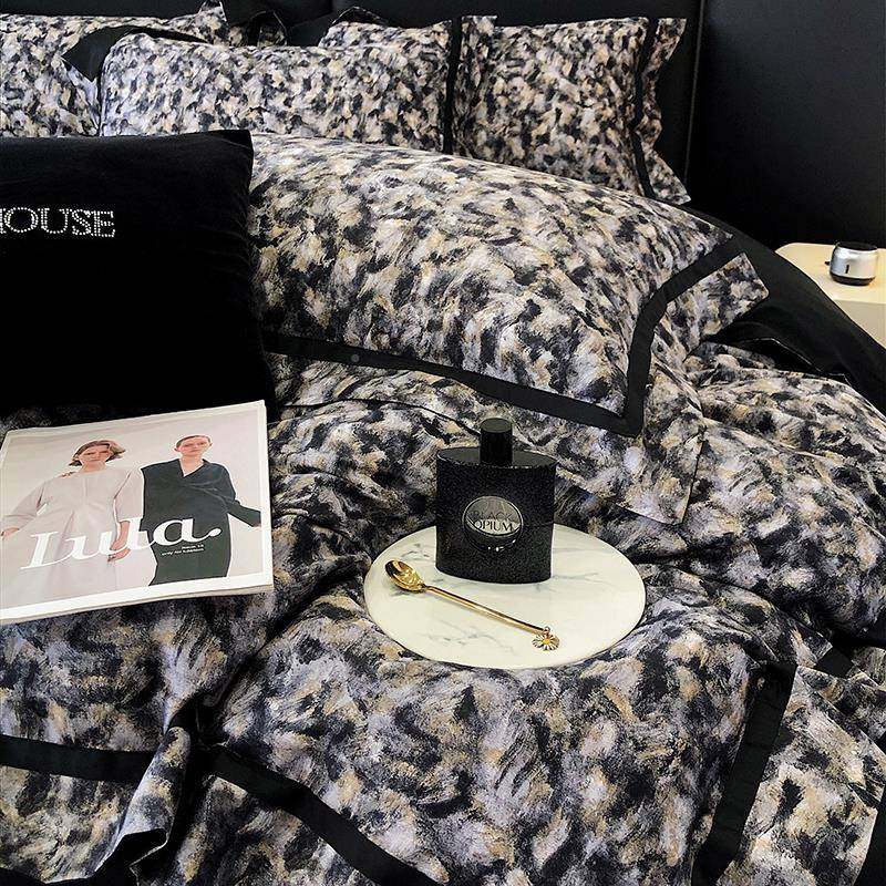 美式豹11211纹裸睡四件套全棉纯棉100S长绒棉被套印花被套上罩床