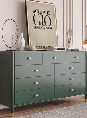 法复储古实木床LKB尾九斗柜墨绿色卧室屉抽收纳式物柜客厅轻奢玄