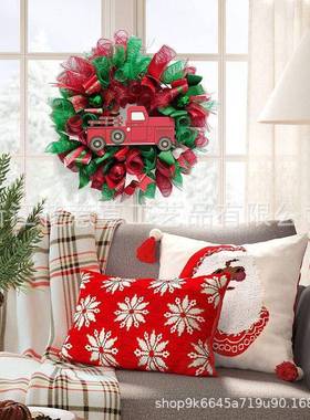 对新款0223圣诞红色小花卡车环前门挂饰圣诞117节装饰门挂节日派