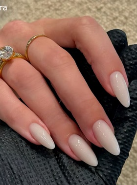 Sellora白色纯色海莉穿戴甲手工中长款老钱美甲绝美高级杏仁指甲