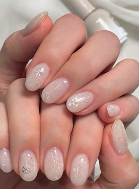 Sellora冬日白色雪花海莉穿戴甲手工中长款美甲高级杏仁指甲xq