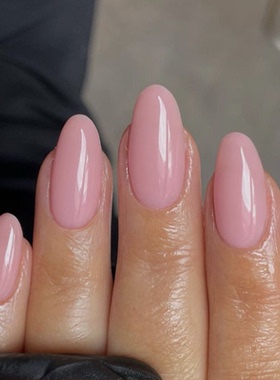 粉色裸色纯色海莉穿戴甲手工中长简约老钱美甲高级绝美杏仁指甲