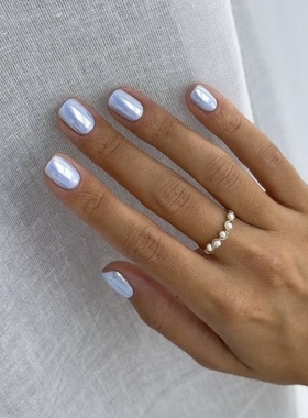 Sellora简约蓝色海莉穿戴甲手工短款美甲绝美高级短甲指甲