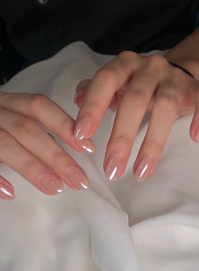 纯色裸色海莉同款穿戴甲手工中长简约老钱美甲高级绝美杏仁指甲