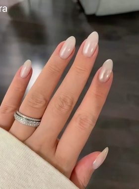 Sellora白色珍珠简约海莉穿戴甲手工中长款美甲绝美高级杏仁指甲