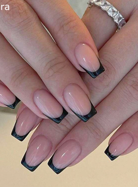 Sellora简约黑色法式海莉穿戴甲手工中长款美甲绝美高级短梯指甲