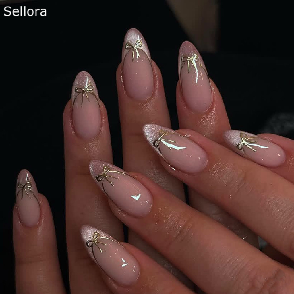 Sellora猫眼蝴蝶法式海莉穿戴甲手工中长款美甲绝美高级杏仁指甲