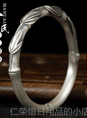 正品寸坊云大理足银女时尚个性竹子银节南节高开口银轻手镯年款.