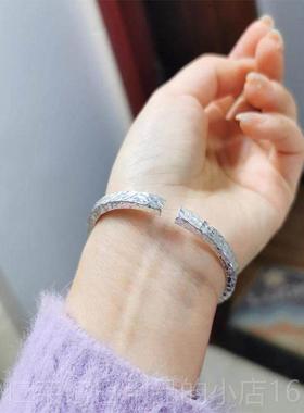 正品永银记银铺999纯手镯男情侣款足银原女创工锤纹简约实手心银