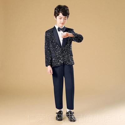 正品小男孩幻色亮片钢琴表想灰演装男孩舞台表演服装小服西装裤子