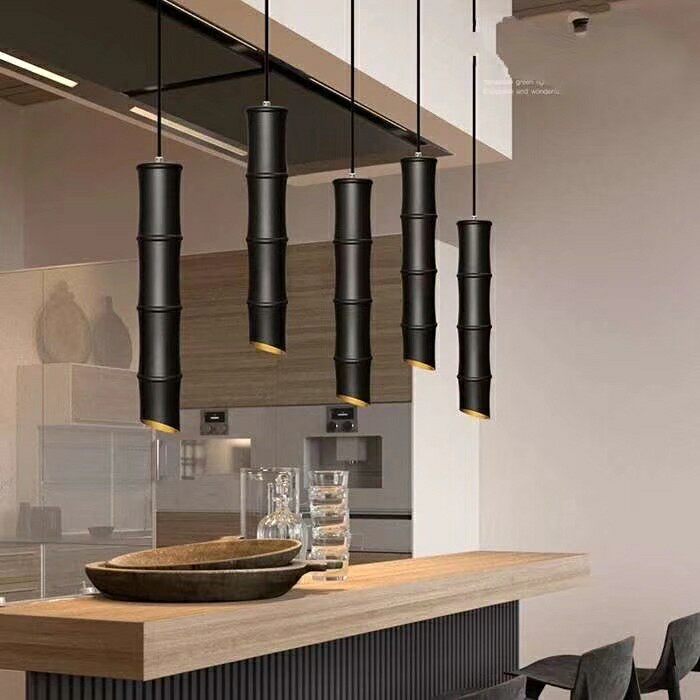 现代简约餐厅铝材单头吊灯具创意个性酒吧咖啡厅前台竹节长筒吊灯