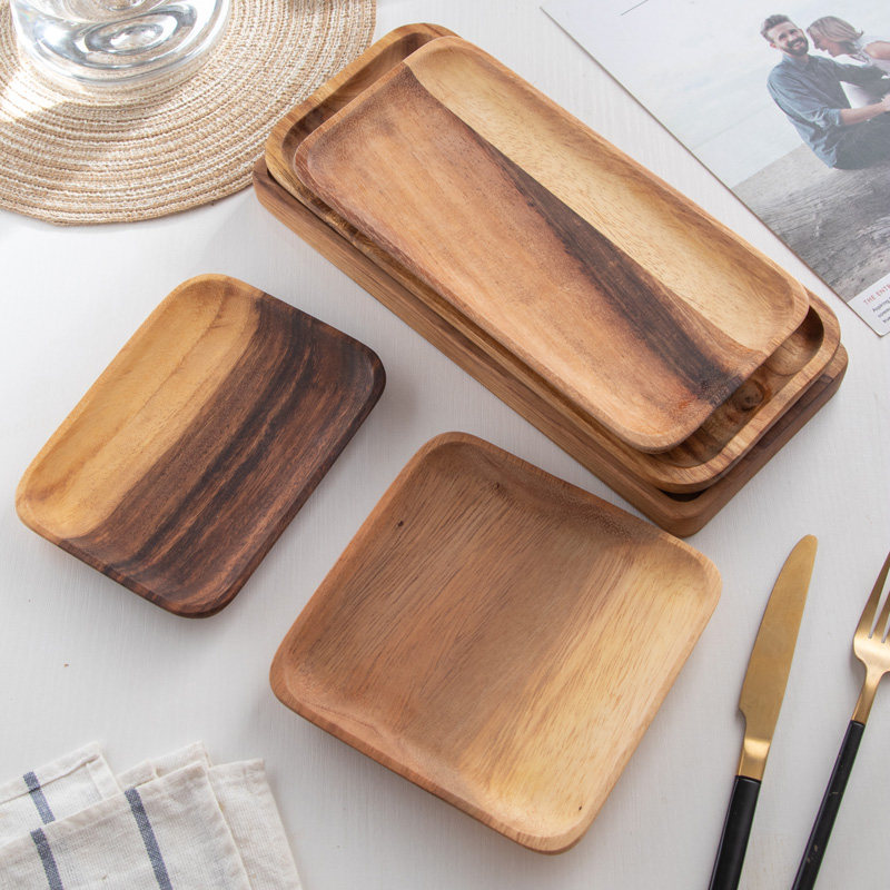实木拼色托盘长方形咖啡小托盘杯垫茶盘原木长方盘茶杯木托点心盘