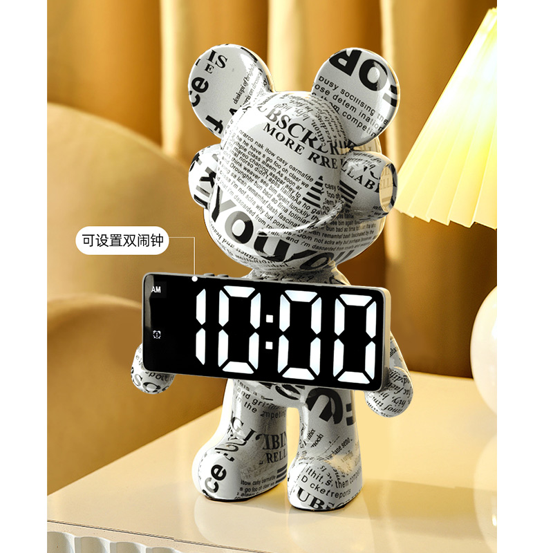 暴力熊钟表摆台式时钟客厅智能闹钟DJ熊摆件桌面LED电子数字表