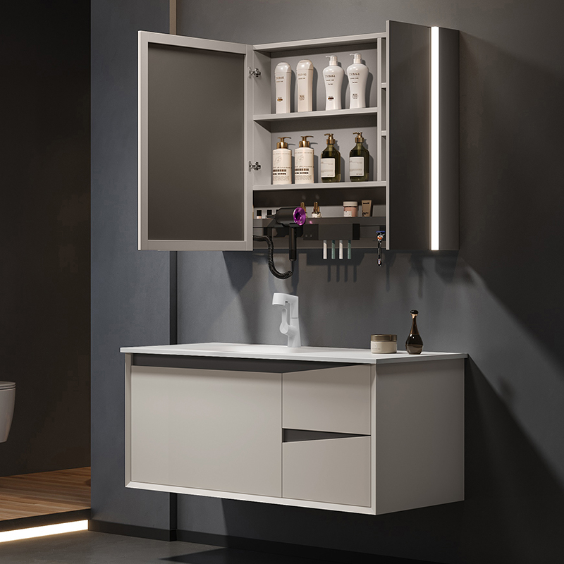 简约浴室柜组合一体盆陶瓷带吹风机架镜柜洗漱台卫生间洗手洗脸盆