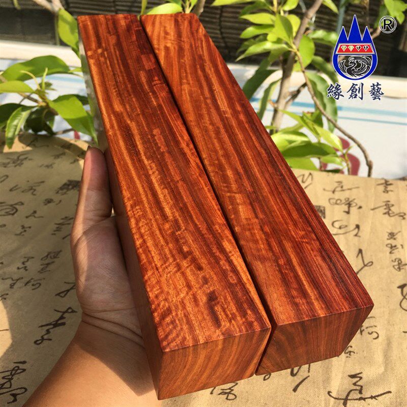红木镇尺水波纹实木质老料天然原木素面30cm大号缅甸花梨树瘤镇纸
