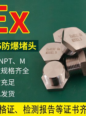 316防爆堵头钢外丝6分G1螺纹闷盖G1/2外六角防水丝堵M181.5定做