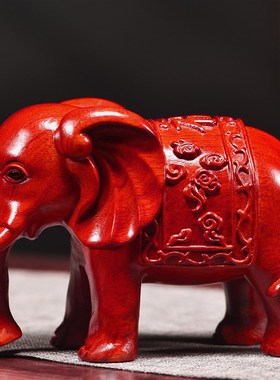 实木红色的大象摆件木头雕刻吸水象公母象纯木家用布局客厅装饰品