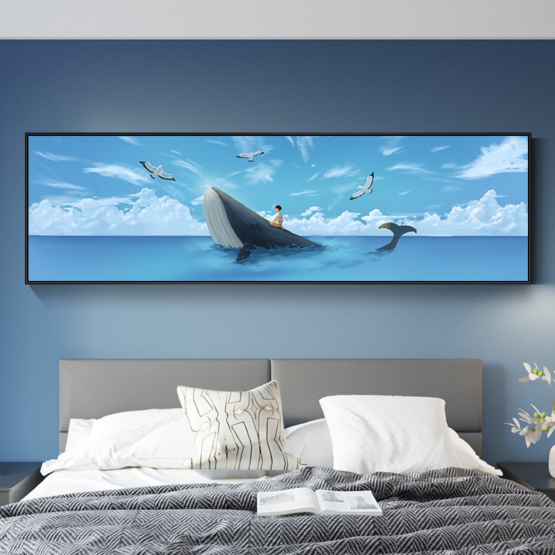 儿童房装饰画大海鲸鱼海洋动物挂画卡通男孩房间画女孩卧室床头画