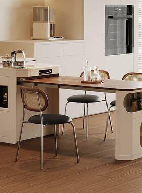 法式复古伸风缩可折叠体一岛台餐桌家用小户型多功能LCH中古奶油