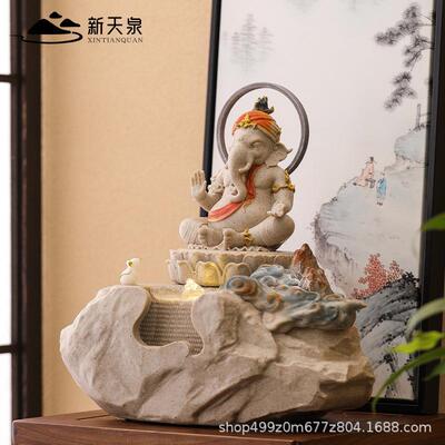 释迦摩尼象神流水厅摆件客玄关泉循环水景喷湿加器室内招NFU财装